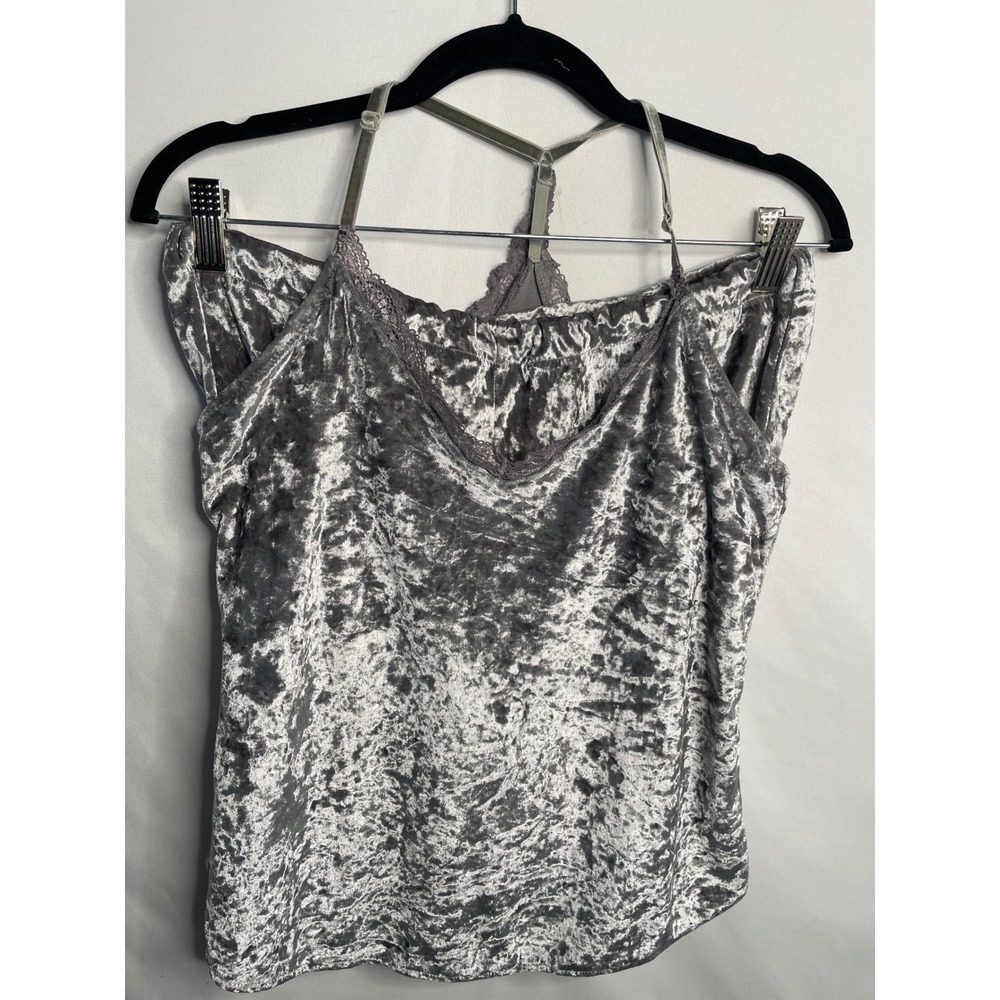 Jessica Simpson Silver Crushed Velvet Lace Trim Pajama Set Cami and Shorts Small